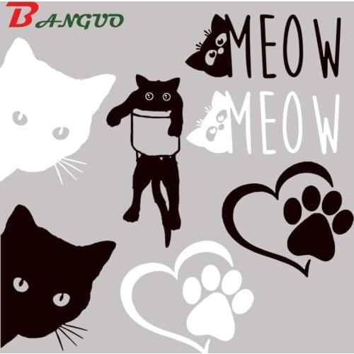 Black and White Letter Cute Cat Meow Iron On Patches Heat Transfer Thermal Stickers Funny DIY Iron-On Patch Applique For Clothes