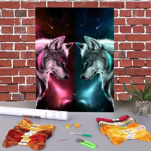 Wolf Indian Woman Printed Fabric 11CT Cross Stitch Kit Embroidery DMC Threads Needlework Handicraft Painting Promotions