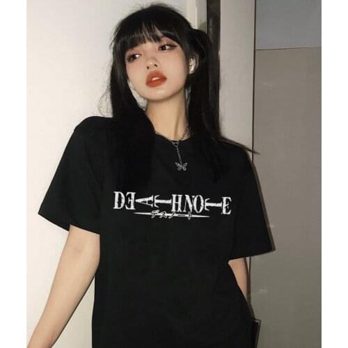 Death Note Letter Print Vintage Womens T-shirt Punk Streetwear Short Sleeve Casual Clothes Dark Top Gothic Harajuku Graphic Tee