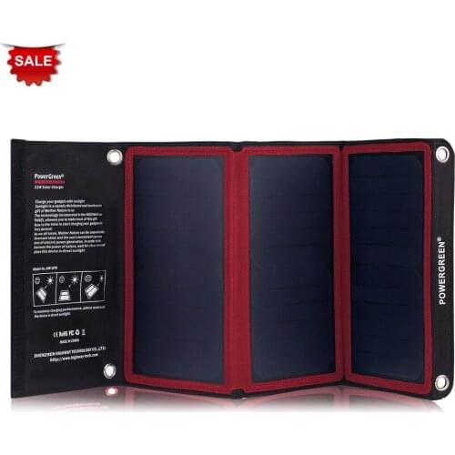 PowerGreen Solar Bag Light-weight Solar Charger Foldable 21 Watts Thin Solar Panel Cell System Power Bank for Hiking