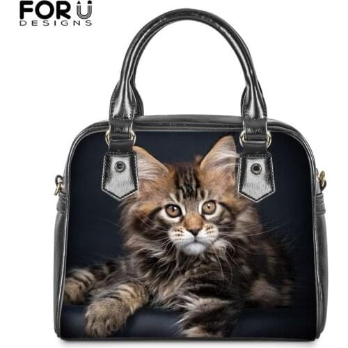 FORUDESIGNS Lovely Cats Print Fashion Lady PU Leather Handbag Waterproof Tote Bag Teen Girls Party Clutch Bags Sac A Main Mujer