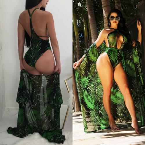 Women 2pcs Swimsuits Set Floral Print Beach Cover Up Female One Piece V Neck Swimsuit For Women Beach Dress Summer Swimming Suit