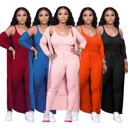 4A5198 Autumn Winter Women Fashion Outdoor Casual Solid Three Piece Set Top Tank Coat and Pants Tracksuit Sweatsuit Outfits