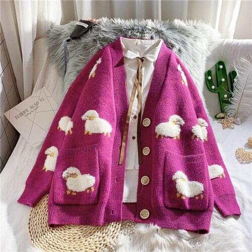 Women Winter New Knit Sweater Coat V Neck Sheep Cardigans Christmas Sweaters Kawaii Thick Warm Knitwear Sueter Mujer Long Jacket