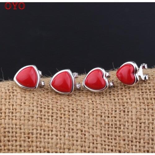 100% s925 sterling silver inlaid red agate earrings for women fashionable geometric triangle earrings