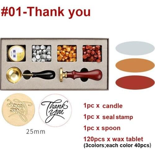 120pcs Wax Seal Beads +1pc Wax Sealing Stamp +1pc Wax Spoon and Candles for DIY Envelopes Scrapbooking Wedding Craft Decorative