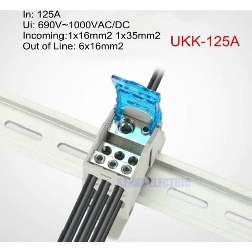 125A Din Rail 1 in Many Output Terminal Block for Distribution Box Universal Power Junction Box Electric Wire Connector UKK125A