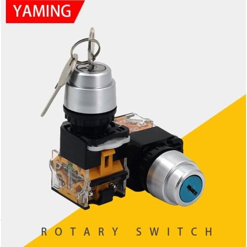 2pcs Rotary Switch 22mm Push Button Knob With Key LA38-11Y2 Two/Three Position 1NO1NC Rotating Latching/Lock Power Supply