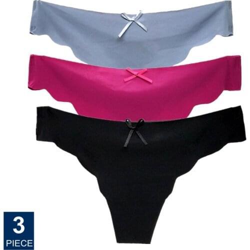 3 Pcs Wave Cut Womens Thong Seamless G-string Underwear Cute Grils Low Rise Panties Female Bikini Lingerie