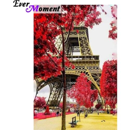 Ever Moment Diamond Painting Full Square Drill Red Tree Tower 5D DIY Picture Of Rhinestone Hobby Art Diamond Embroidery ASF1983