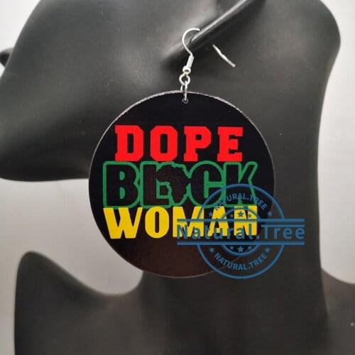 Free Shipping! Black Woman Wooden Earrings