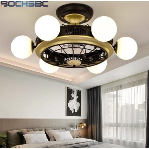BOCHSBC LED Nordic Anion Ceiling Fan Lights 220V Black Home Deco Lamps 8 heads Dining Room Living Room Bedroom Light Fixture