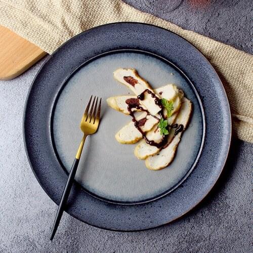 Large dishes, restaurants, western dishes, pasta dishes, steak dishes, Nordic creative retro ice cracked ceramic dishes