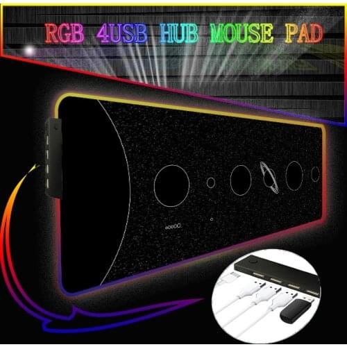Space RGB 4 Port USB Hub Large Gaming Mousepad LED Backlit Carpet Big Size Mause Pad Game Keyboard Mouse Pad Gamer Desk Mat XXL