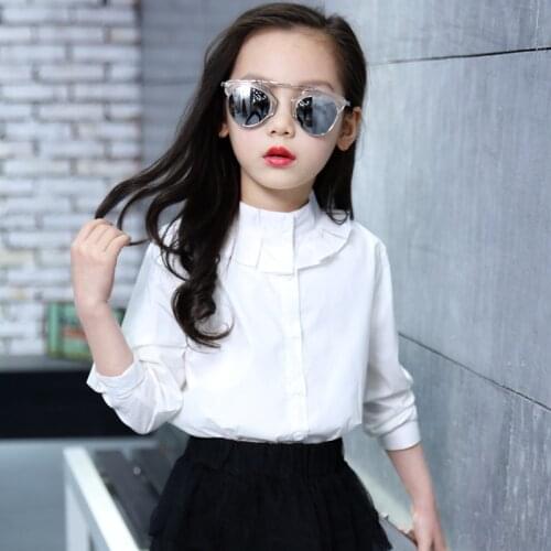 Kids Clothes 2019 Autumn School Girl Blouse Children Clothing Cotton Child Shirt Long-sleeved White Blusas Girls Clothes 2-14Y