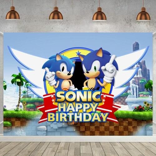 Blue Sky Castles Sonic Happy Birthday Backdrop Speed Boy Hero Kids Birthday Party Table Decor Background Photo Poster