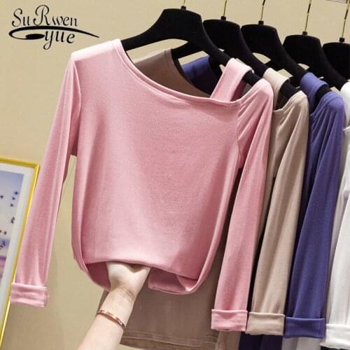 Cotton Tshirt Harajuku T-shirt Women 2021 Autumn Bottoming Clothes Korean Office Lady Slim Long Sleeve Shirt Women 10485