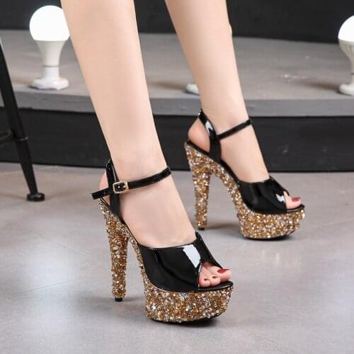 LEOPARD LAND Model High Heels Stiletto Sexy Black Waterproof Platform 13CN15cm Hate Sky High Sandals Female Summer LFD