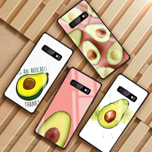 Cute avocado Art Print Black Tempered Glass Phone Case For Samsung Galaxy S8 S9 S10 S20 PLUS J6 J8 2018 NOTE 8 9 10 Cover Shell