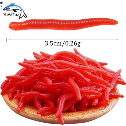 MingYan 100pcs Lifelike Red Worm Soft Lure 35mm Earthworm Fishing Silicone Artificial Bait Fishy Smell Shrimp Additive Bass Carp