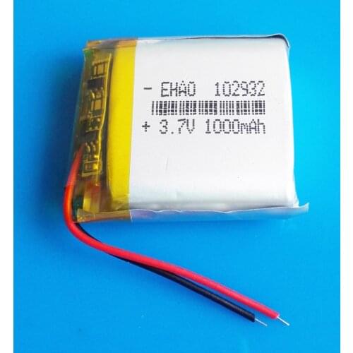 Model 102932 3.7V 1000mAh lipo polymer lithium rechargeable battery for MP3 GPS DVD bluetooth recorder headset e-book camera