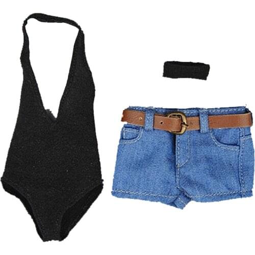 1/6 Scale Female Clothing model sexy V-Collar Low-cut bodysuit denim shorts Clothing Set For 12" Female Figure Toy No Head Body