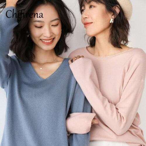 Chifirena Korean Fashion Long Sleeve Woman Sweaters Bottoming Shirt Jumper Pull Tops Knitted Ladies Loose Winter Sweaters Women