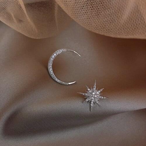 Newest Shiny Crystal Star Moon Earrings Charming Earrings for Women Fashion Jewelry