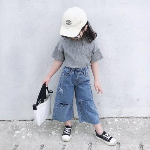 Girls' solid color ripped jeans newborn clothes toddler girl clothes 2021
