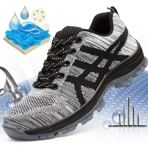 Autumn Steel Toe Safety Shoes For Men Fashion Non-slip Male Work Shoes Black Breathable Comfortable Safety Sports Shoes