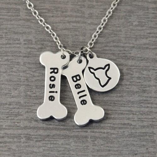 Dog Necklace,Personalized Dog Bone Collar,Custom Names Necklace with Chihuahua Tag,Gift for Dog Lover