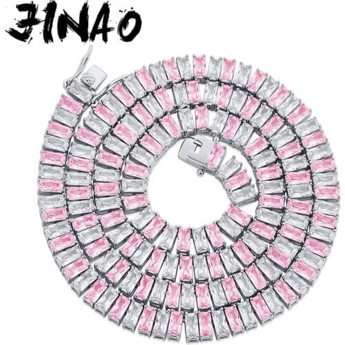 JINAO 8mm Baguette Square Cubic Zirconia Stones Necklace High Quality Iced Out Hip Hop Jewelry For Women Gift