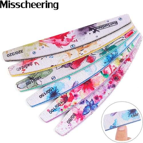 6Pcs Nail File Flower Printed Block Buffer Pedicure Manicure Gel Polisher 80/100/150/180/240/320 Nail Polish Files Nail Art Tool