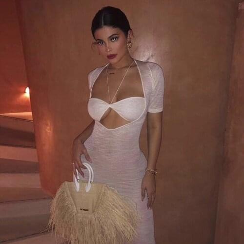 Transprant Split Sexy Long Summer Dress Women Hollow Out Bodycon Beach Maxi Dress White Skinny Casual Club Party Dress Vestidos