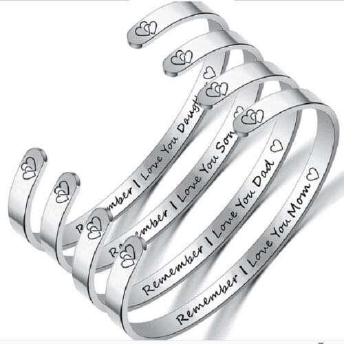Support Custom Phase Titanium Steel Family Bracelet Engrave Warm Letter REMEMBER I LOVE YOU MOM Dad Daugther Son family Jewelry