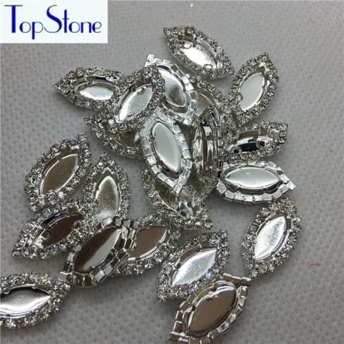 Silver Color Sew on Metal Claw Setting with Crystal Clear Rhinestones For 7x15mm Navette Pointback Glass Crystal DIY decoration