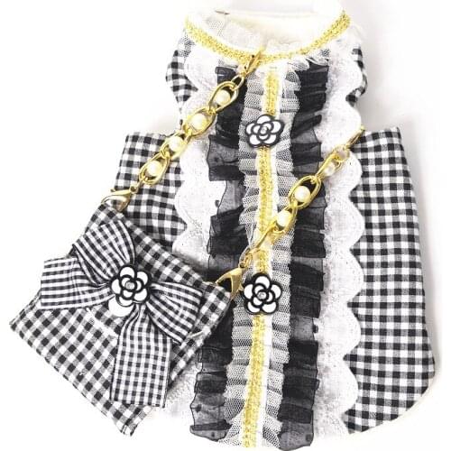 Luxury Cat Dog Clothes Bag Set Pet Dress Vest Pearl Decoration Classic Camellia Puppy Clothes for Dog Small Meduim Dog Chihuahua