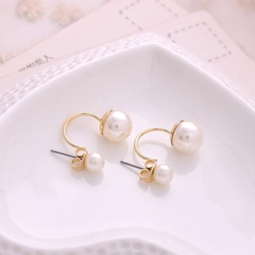 Korean Fashion Double Side Pearl Stud Earring For Women Girls Elegant Jewelry Earrings 2019