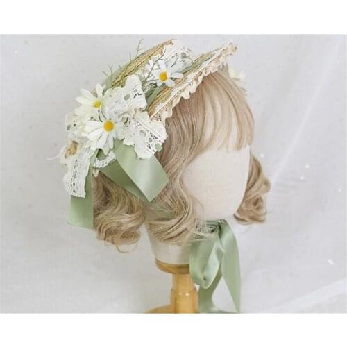 Mori Girl Lolita Handmade Straw Hat Gorgeous Elegant Tea Party Flat Cap Multilayer Lace Bonnet Hat D292