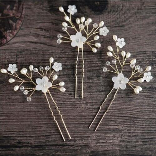 Wedding Prom Hair Clips Headdress for Bride Handmade Floral Pearl Crystal Bridal Hair Accessories Hairpin Ornaments Jewelry