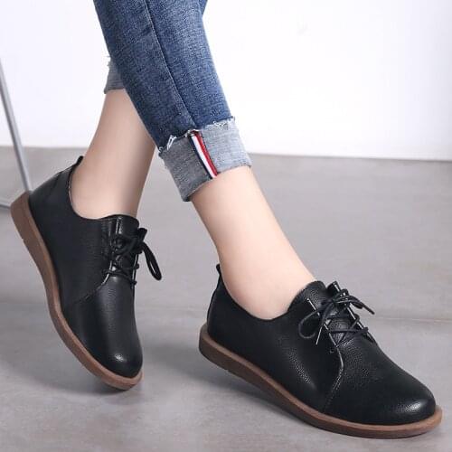 AARDIMI Autumn Womens Genuine Leather Shoes Woman Rubber Flats Female Lace-Up Casual Zapatos De Mujer 2019 Brogue Shoes