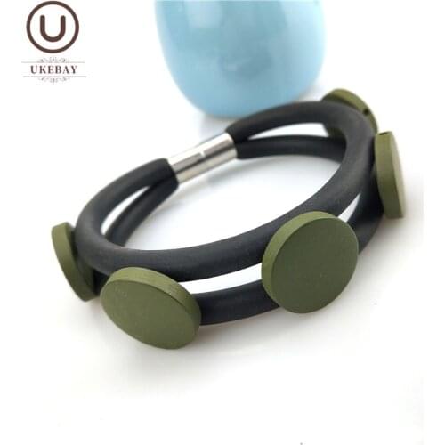 UKEBAY New Armygreen Wood Cuff Bracelets Women Charm Bracelet Designer Handmade Jewelry Luxury Love Bangles Rubber Jewellery