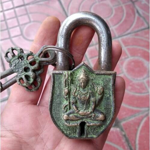 Vintage ancient Lock 2 Key Bless lar eudemon Serviceable Condition Door Lock Bronze Rare