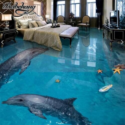 Beibehang Custom waterproof floor painting 3d self-adhesive dolphin ocean world decorative painting bathroom living room floor