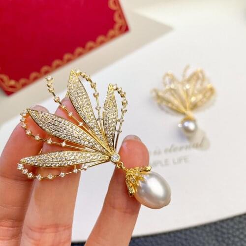 XX110 Nature Fresh Water White Pearl Brooch for Women Fine Presents Oval Pearl 10-12mm Fine Jewelry