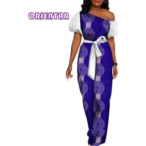 Summer Women African Jumpsuits Ankara Style Print Clothing Off Shoulder Dashiki Trousers Jumpsuits Plus Ladies Clothes WY8866