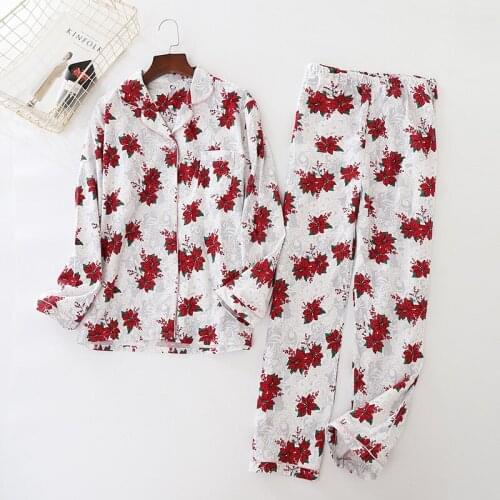 Autumn&Winter Cartoon Cotton Grinded Long Sleeve Trousers Sleepwear Women Plus Size Pajamas Set Sleep Womens Home Pijama Mujer