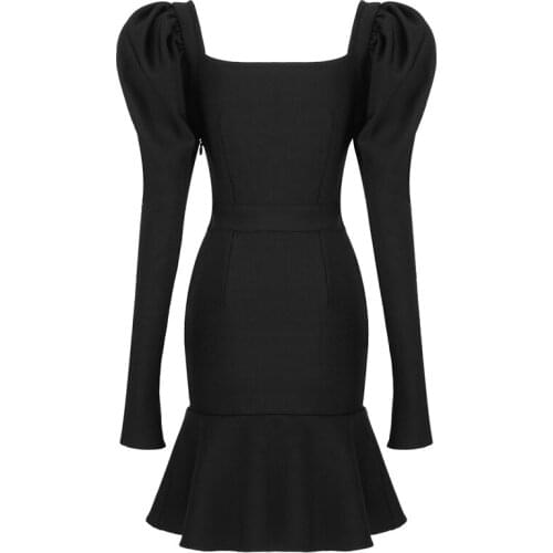 2021 New Bandage Dress Puff Sleeve Bodycon Sexy Summer Autumn Long Sleeve Women Dress Party Club Celebrity Elegant Clothes