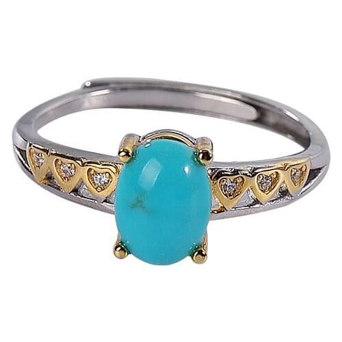 S925 sterling silver Inlay Natural turquoise Personality Temperament Hollow out Heart shape Opening Womens Ring