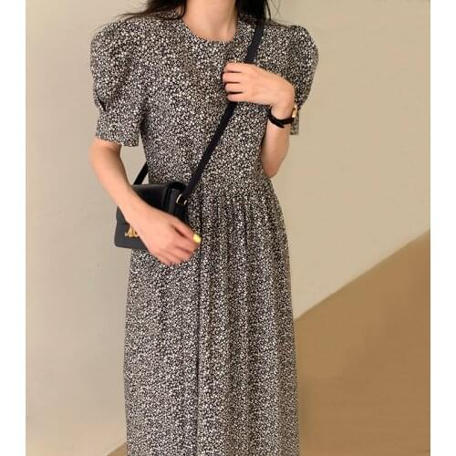 Korean Chic High Waist Party Dresses 2021 Summer Dress Gentle Temperament Flower Bubble Sleeves Clothing Loose Robe Femme 15038